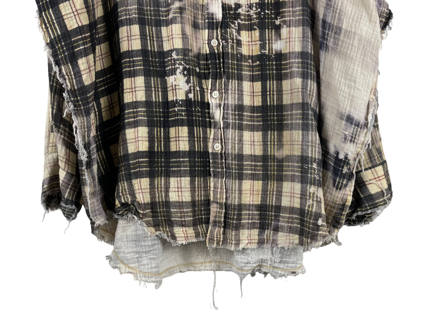 R13 Shredded Seam Bleached Plaid Oversized Flannel Shirt SS24