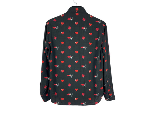 Saint Laurent No Smoking Heart Print Silk Shirt AW17