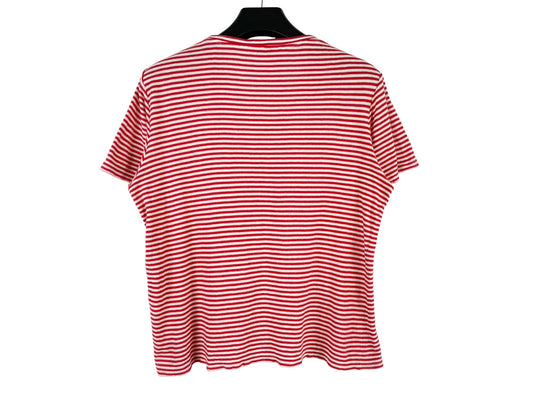 Saint Laurent Small Logo Red and White Striped T-Shirt