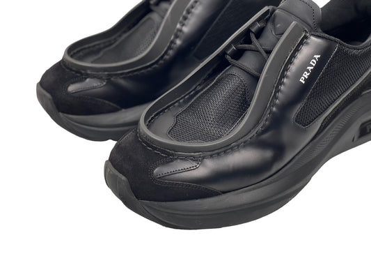 Prada Systeme Brushed Leather Sneakers Black