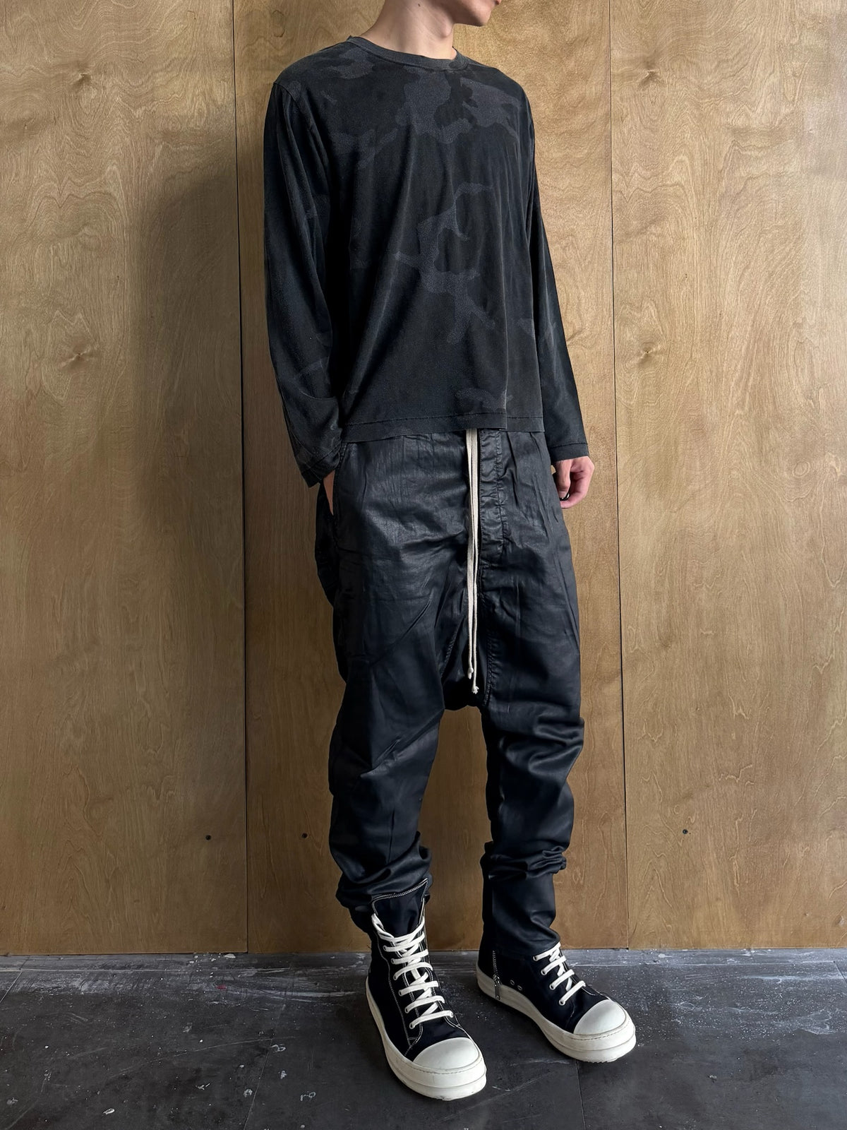 Rick Owens DRKSHDW Black Wax Berlin Drawstring Pants SS19