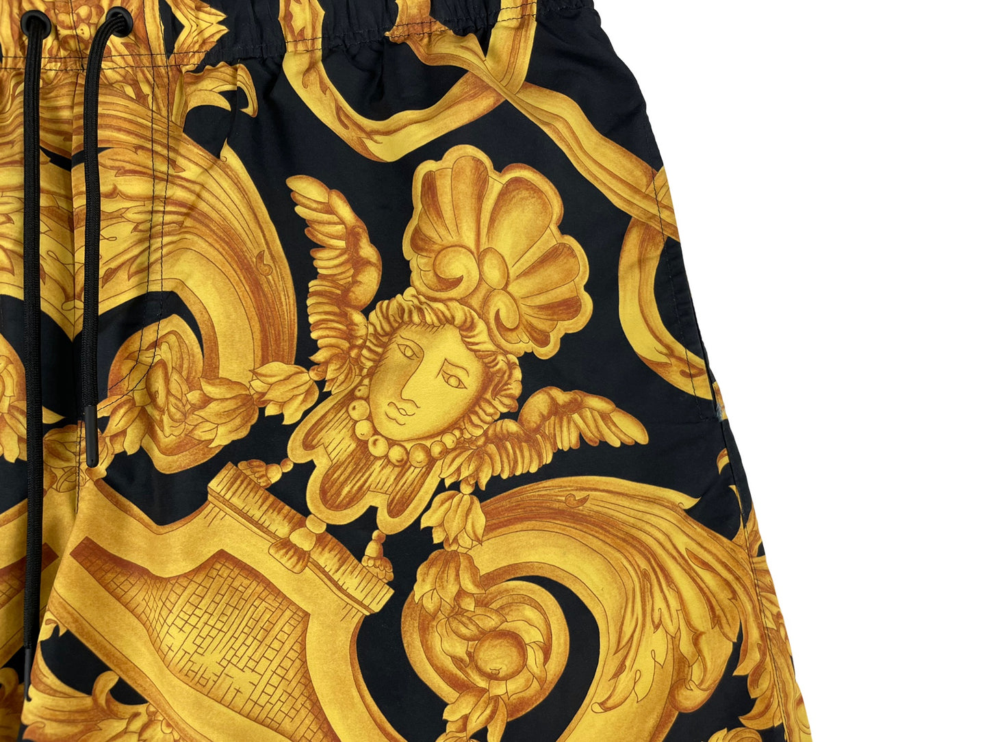 Versace Shorts Heritage Print Silk Fabric Black Gold Shorts