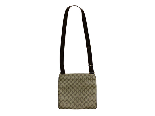 Gucci GG Supreme Monogram Selleria Small Flat Side Zip Messenger Bag Beige