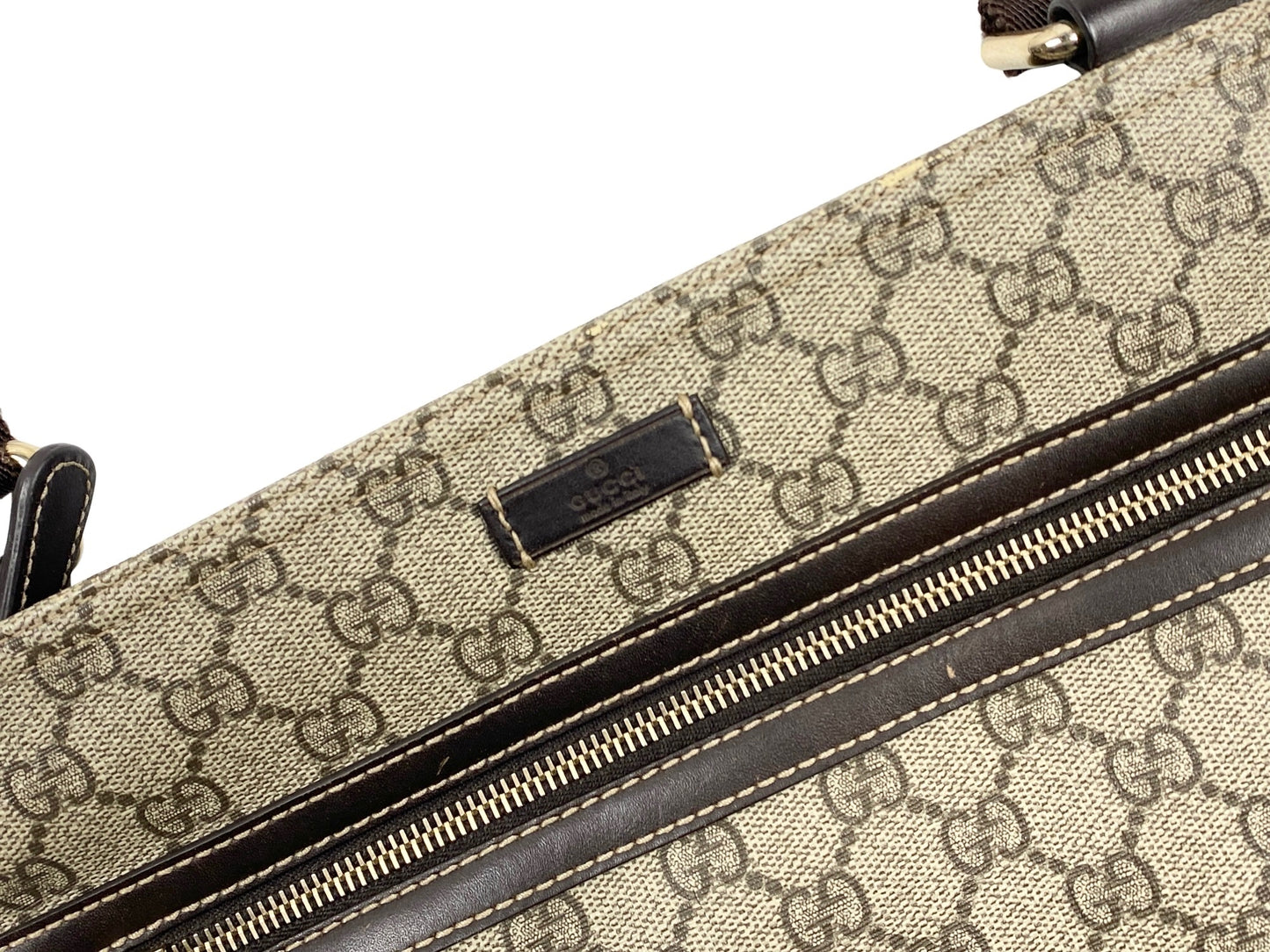 Gucci GG Supreme Monogram Selleria Small Flat Side Zip Messenger Bag Beige
