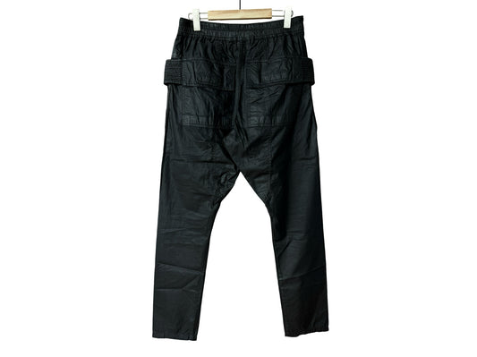 Rick Owens DRKSHDW Black Waxed Creatch Cargo Drawstring Pant SS15