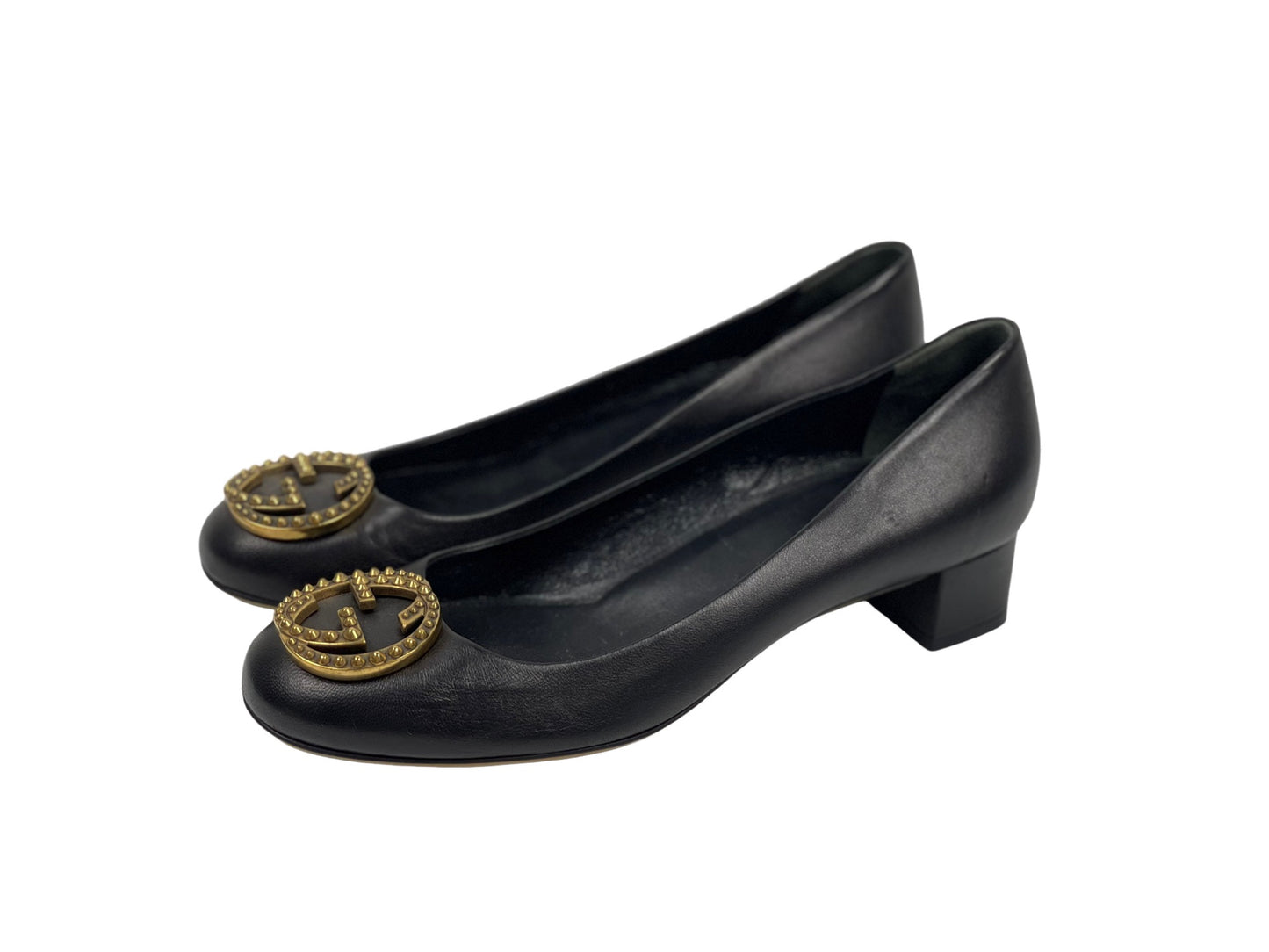Gucci Black Patent Leather GG Interlocking Pumps Shoes