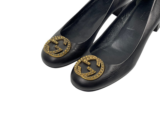 Gucci Black Patent Leather GG Interlocking Pumps Shoes