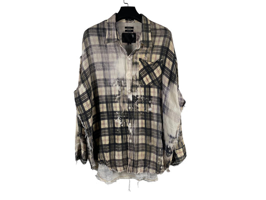 R13 Shredded Seam Bleached Plaid Oversized Flannel Shirt SS24