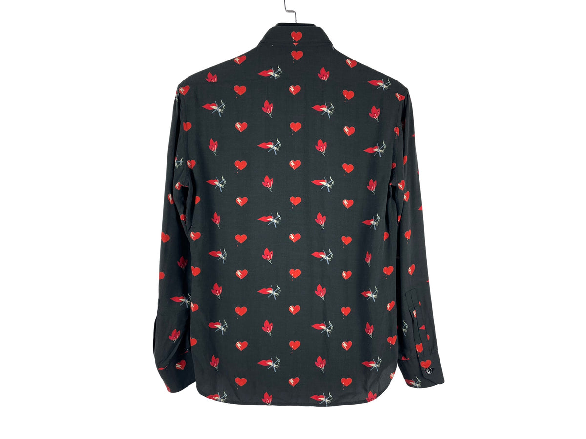 Saint Laurent No Smoking Heart Print Silk Shirt AW17