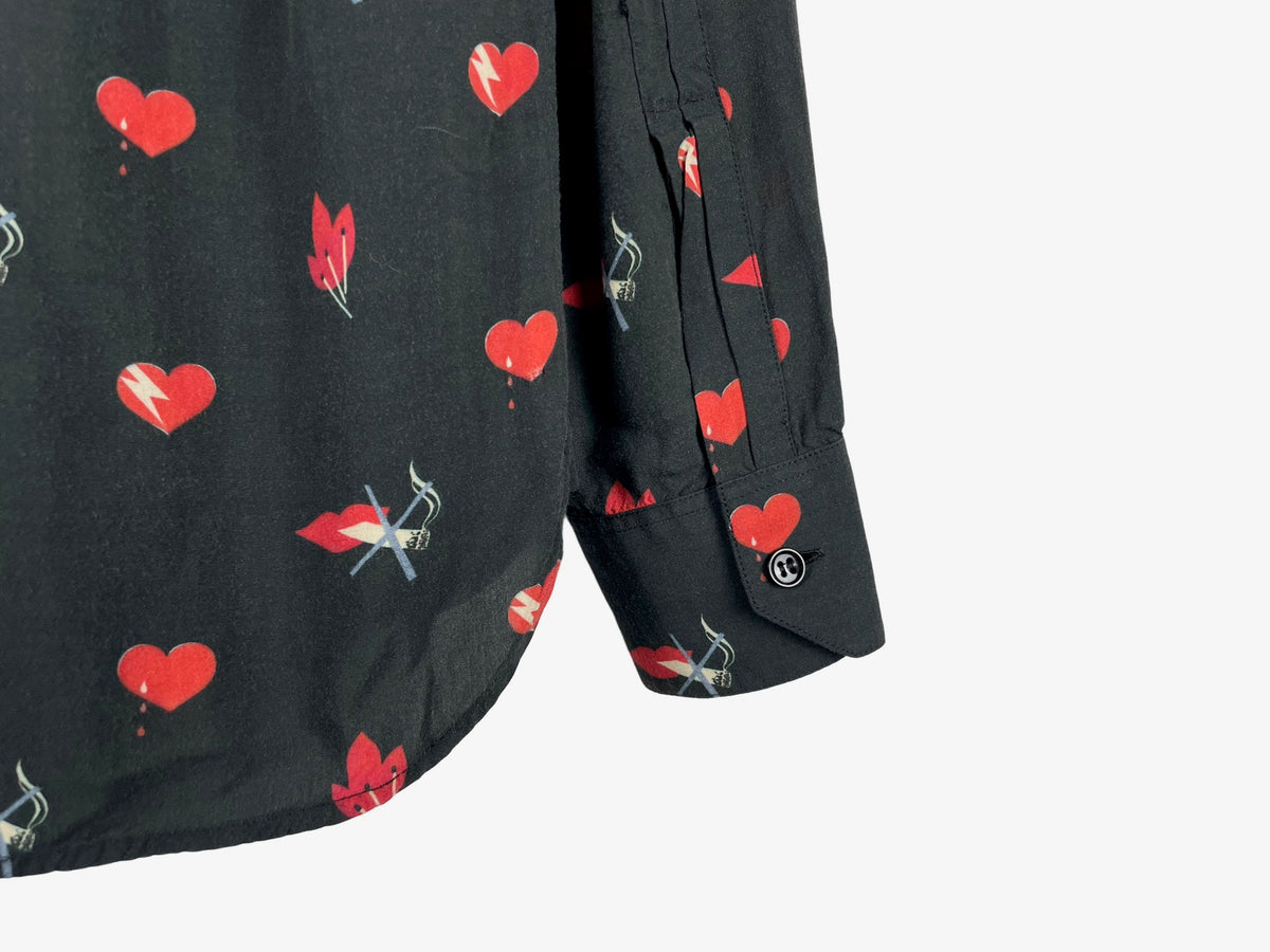 Saint Laurent No Smoking Heart Print Silk Shirt AW17