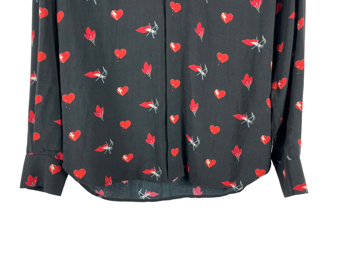 Saint Laurent No Smoking Heart Print Silk Shirt AW17