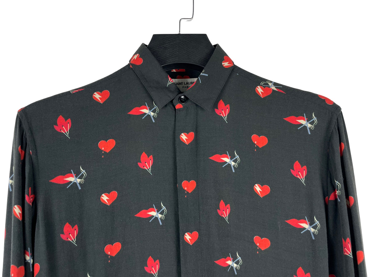 Saint Laurent No Smoking Heart Print Silk Shirt AW17