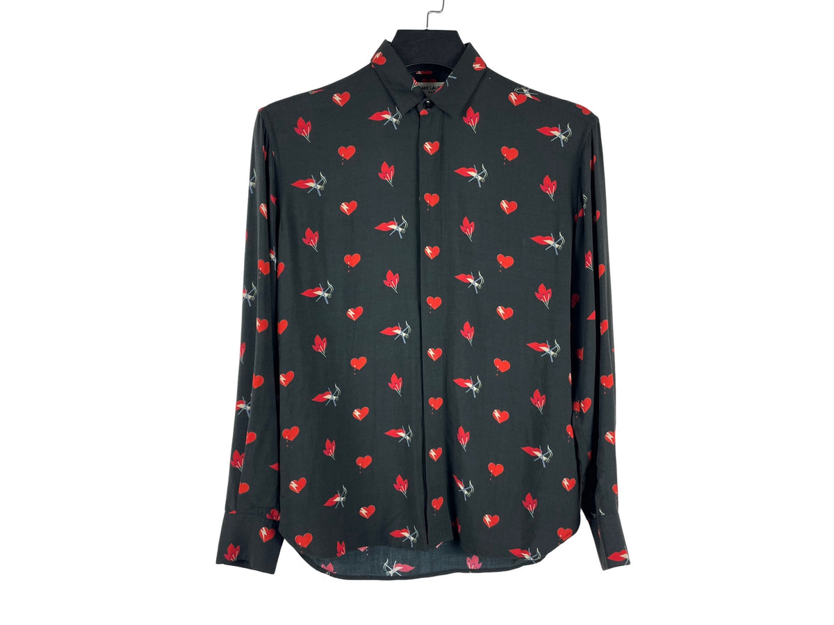 Saint Laurent No Smoking Heart Print Silk Shirt AW17