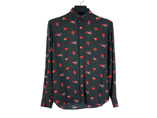 Saint Laurent No Smoking Heart Print Silk Shirt AW17