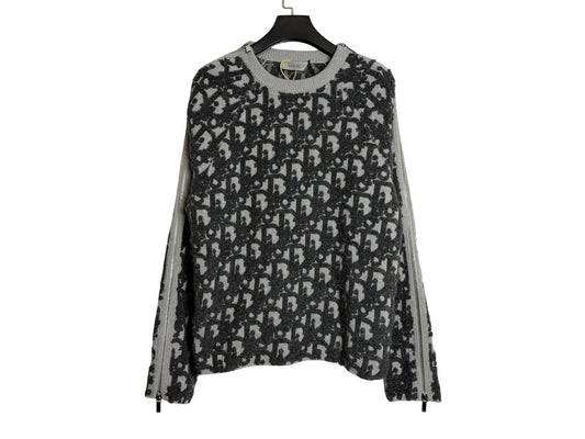 Dior Zip Details Oblique Sweater Gray