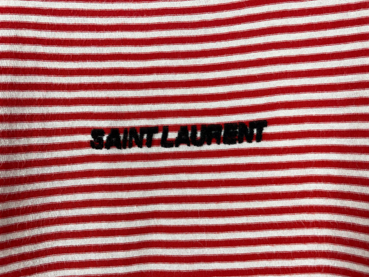 Saint Laurent Small Logo Red and White Striped T-Shirt