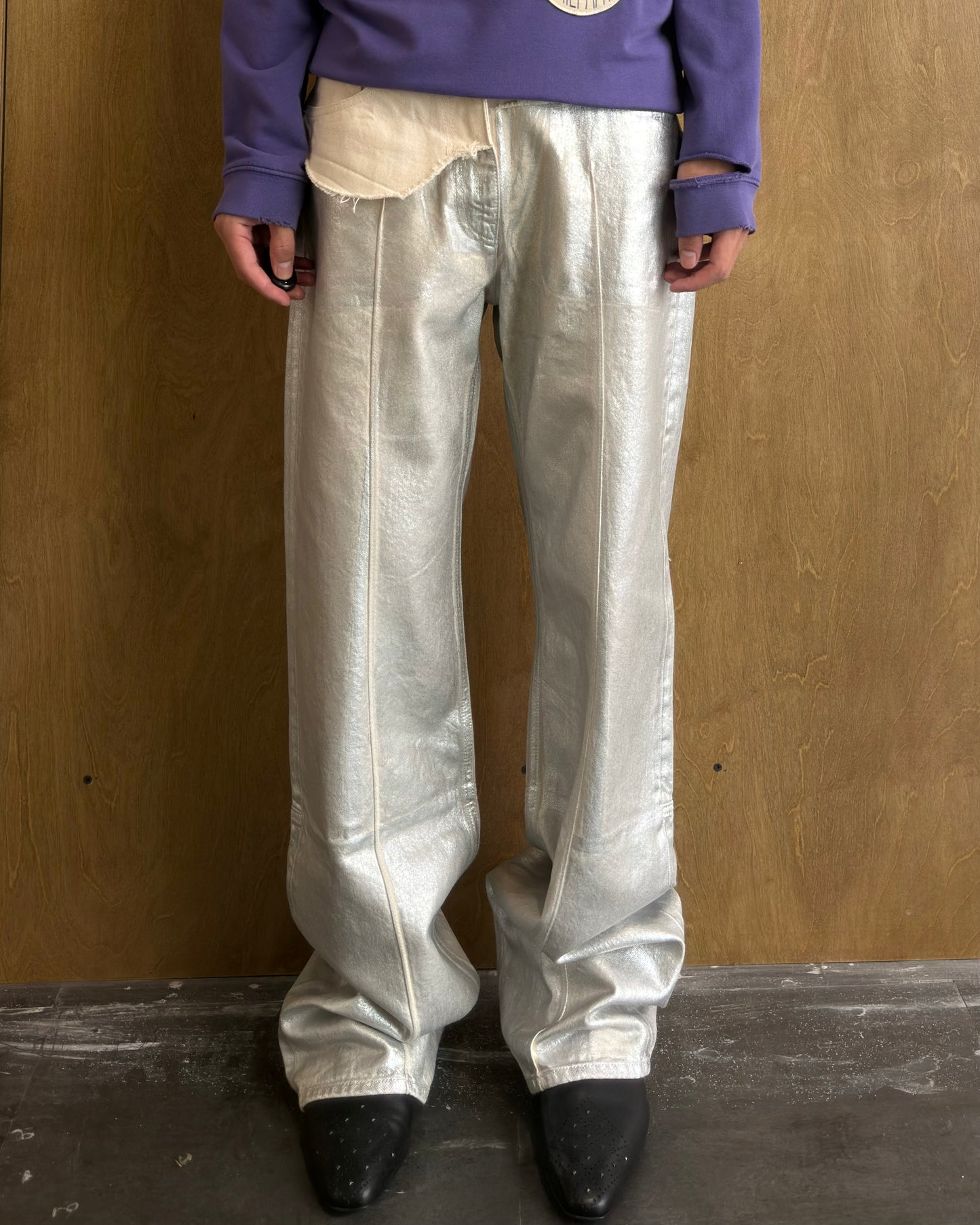 Jacquemus Le De Nîmes Bordado Silver Wide Leg Pants