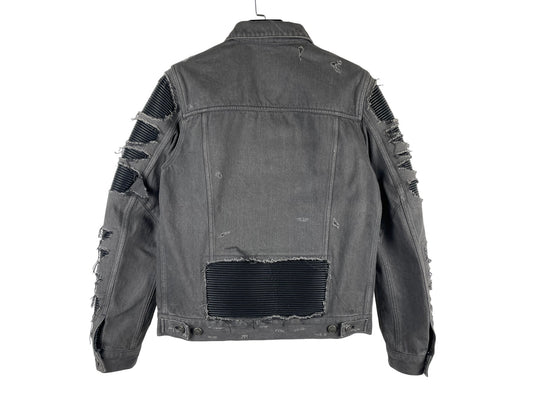 Balmain Leather-Panel Biker Denim Jacket