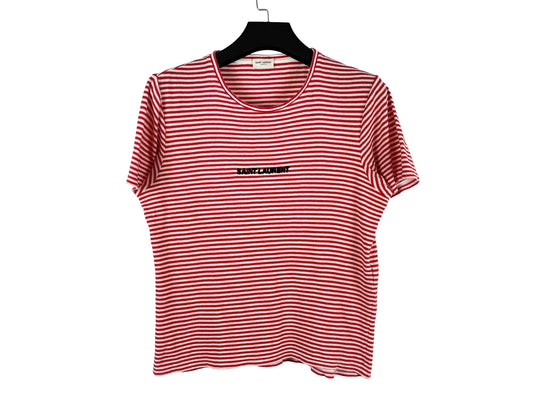 Saint Laurent Small Logo Red and White Striped T-Shirt