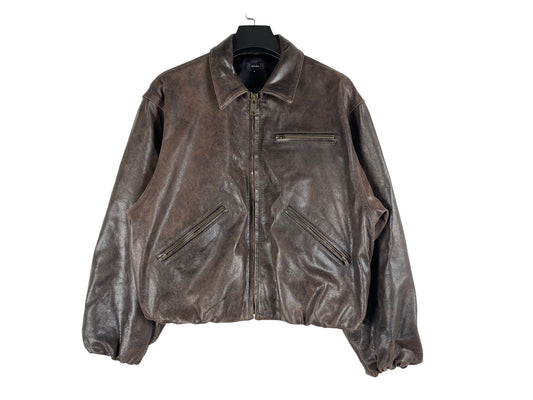 Beams Goat Leather Wide Short Fit Zip Jacket Brown