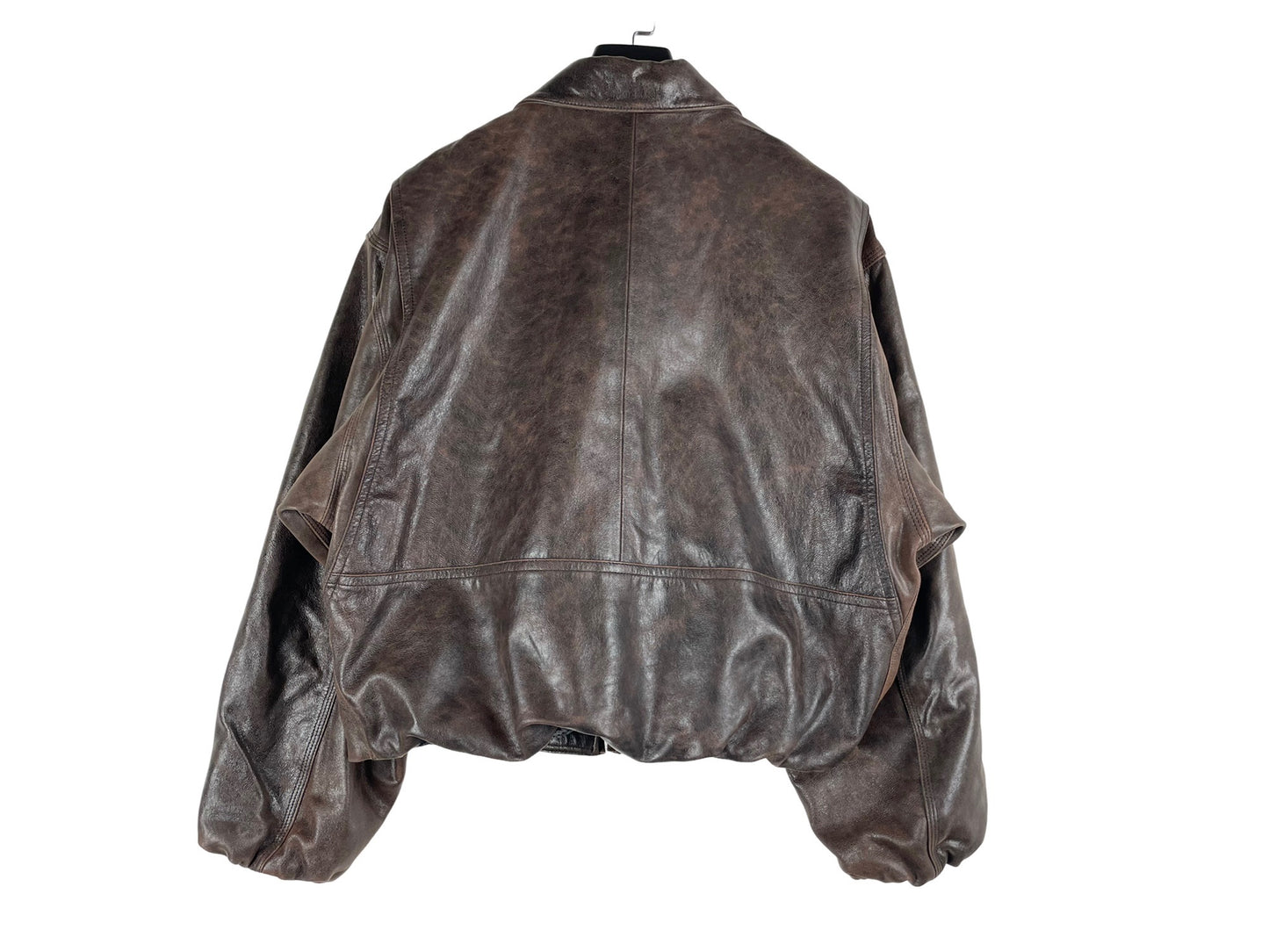 Beams Goat Leather Wide Short Fit Zip Jacket Brown