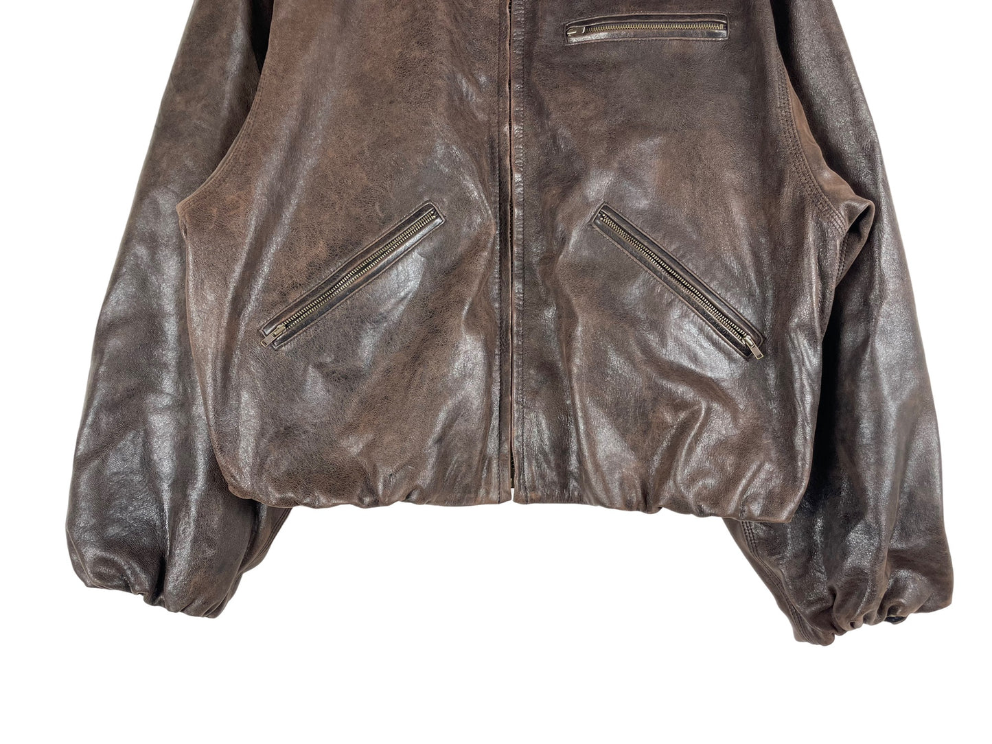 Beams Goat Leather Wide Short Fit Zip Jacket Brown