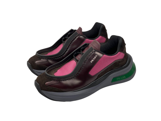 Prada Systeme Brushed Leather Sneakers Pink