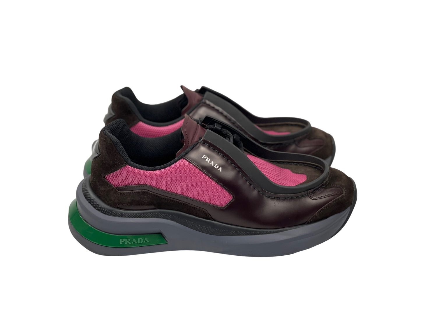 Prada Systeme Brushed Leather Sneakers Pink