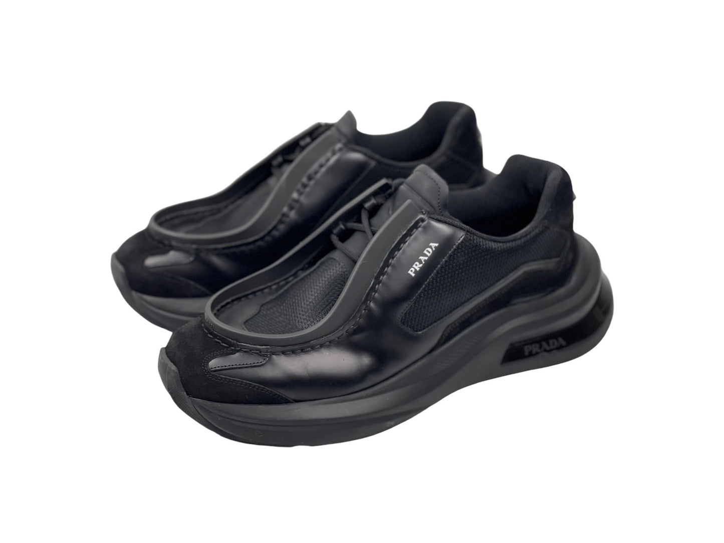 Prada Systeme Brushed Leather Sneakers Black