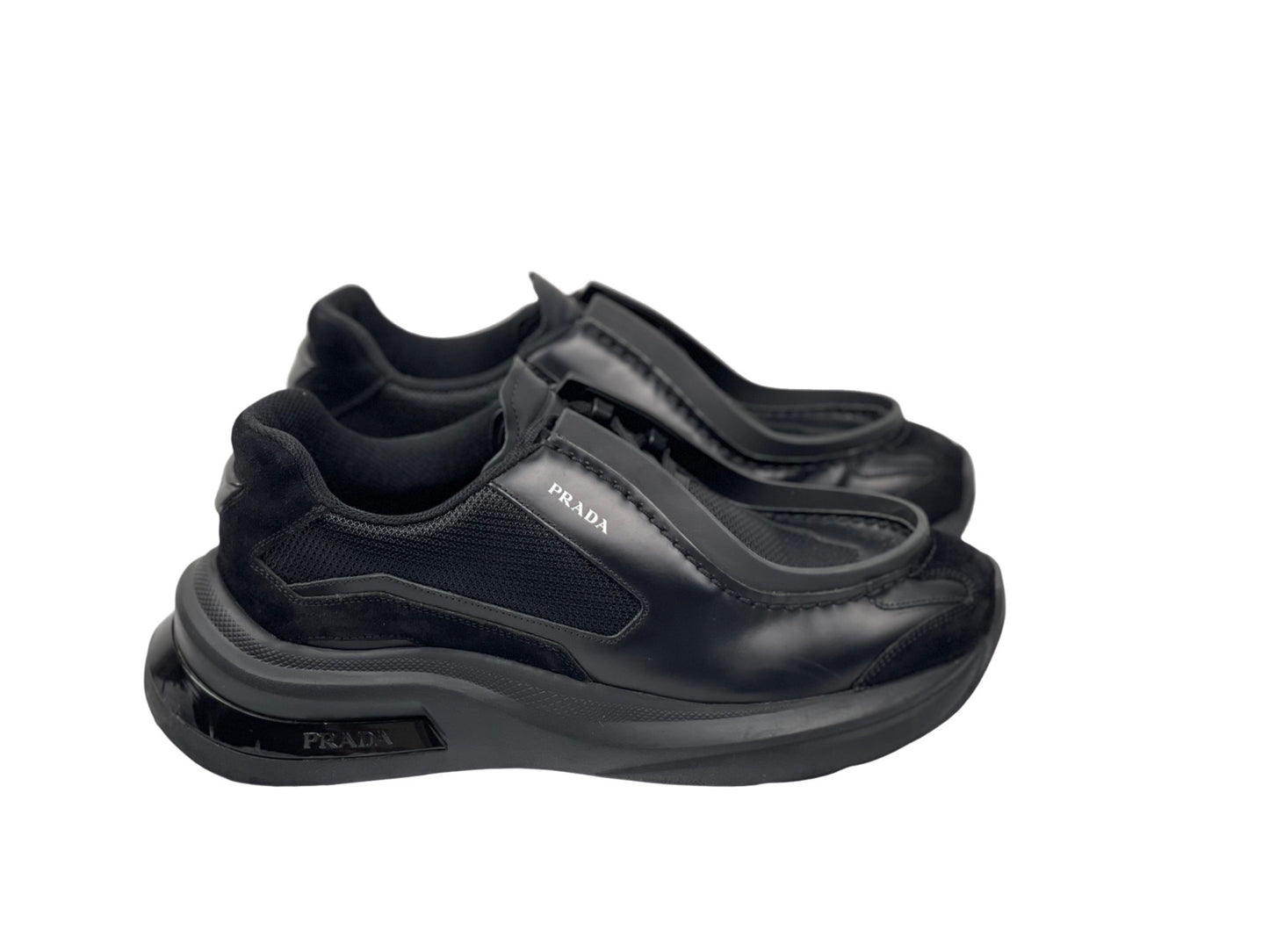 Prada Systeme Brushed Leather Sneakers Black