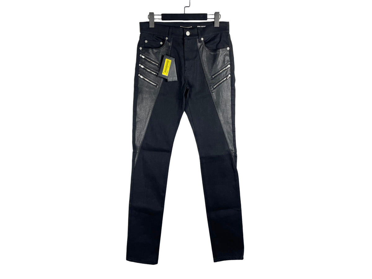 Saint Laurent FW15 D02 Leather-Panel Five-Zip Jeans