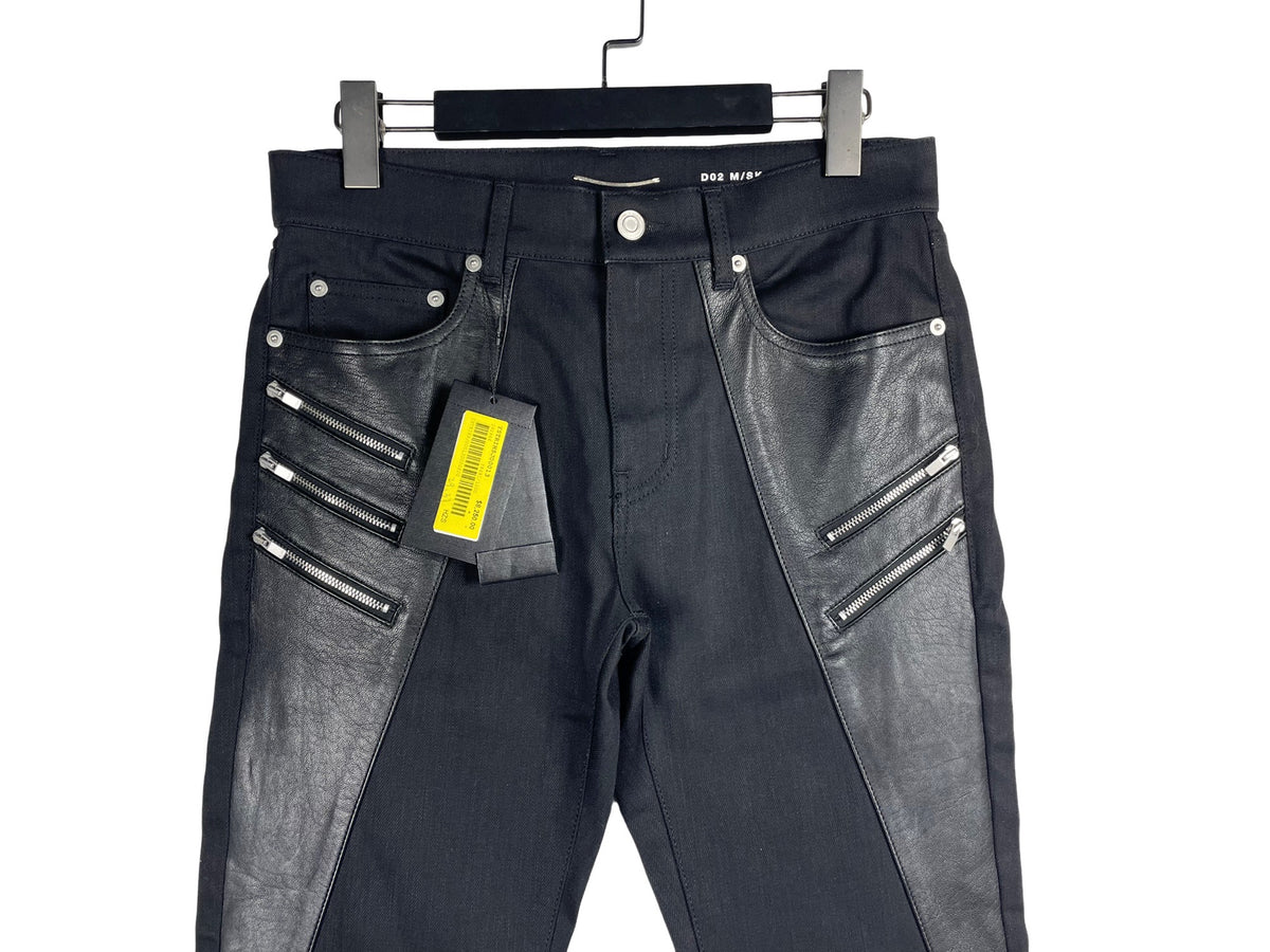 Saint Laurent FW15 D02 Leather-Panel Five-Zip Jeans