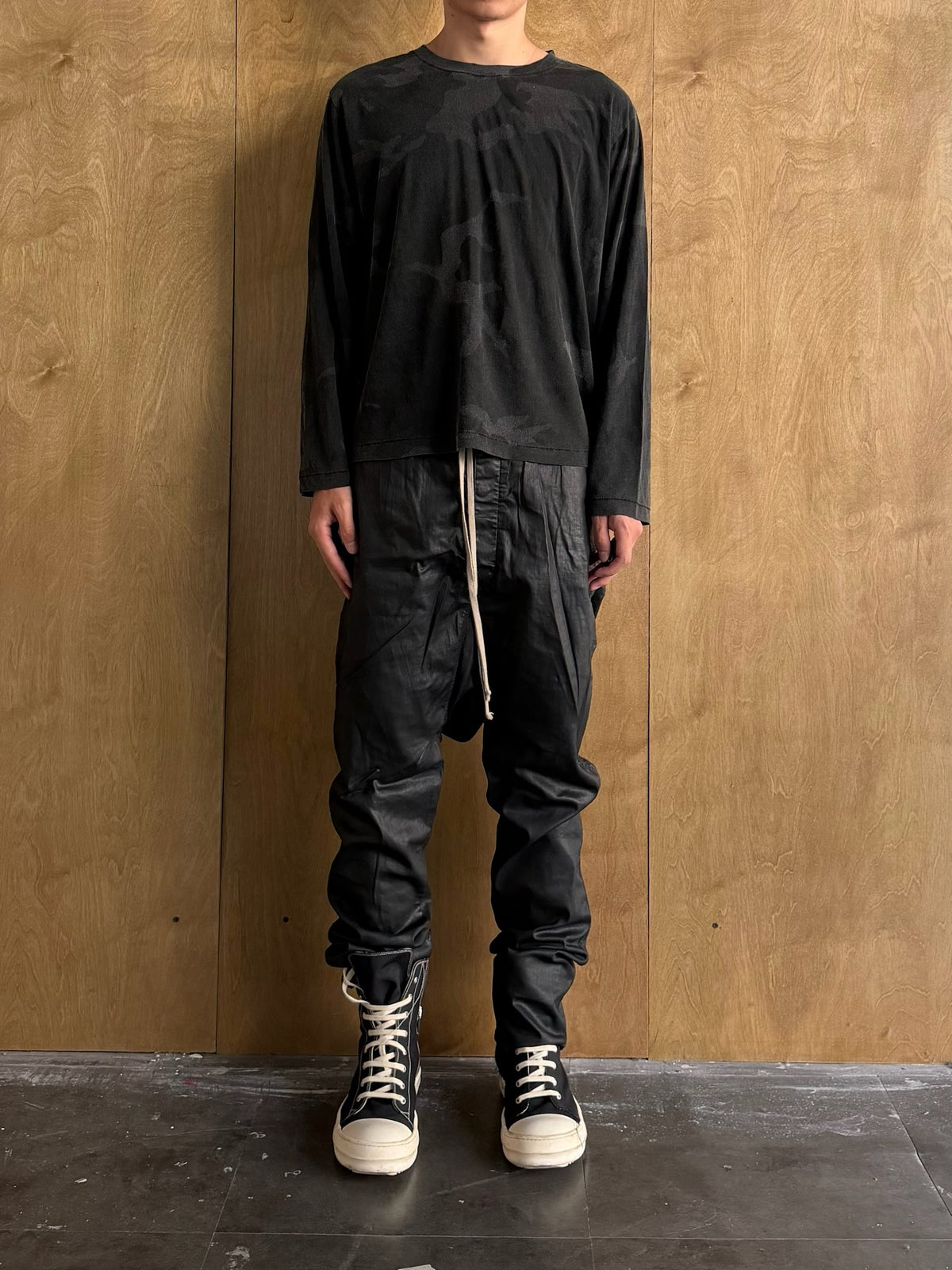 Rick Owens DRKSHDW Black Wax Berlin Drawstring Pants SS19