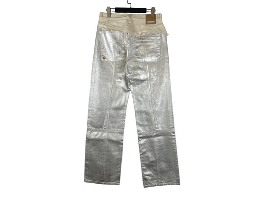 Jacquemus Le De Nîmes Bordado Silver Wide Leg Pants