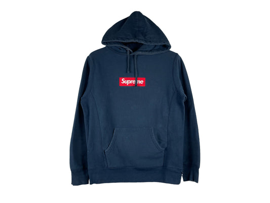 Supreme Red on Navy Box Logo Hoodie