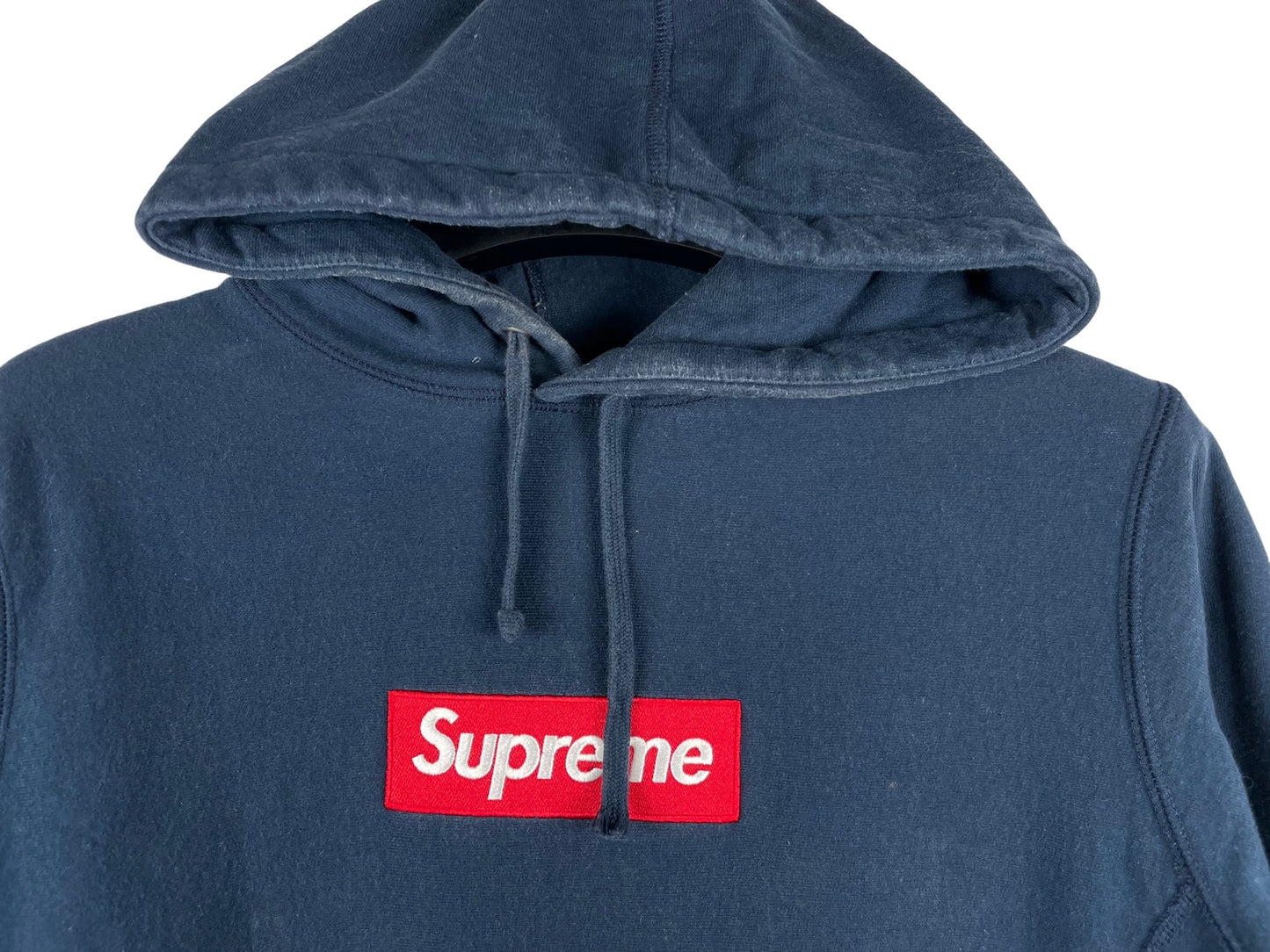 Supreme Red on Navy Box Logo Hoodie