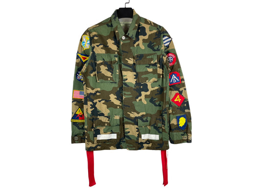 Off-White Green Camouflage Print Patch Detail Utility Jacket