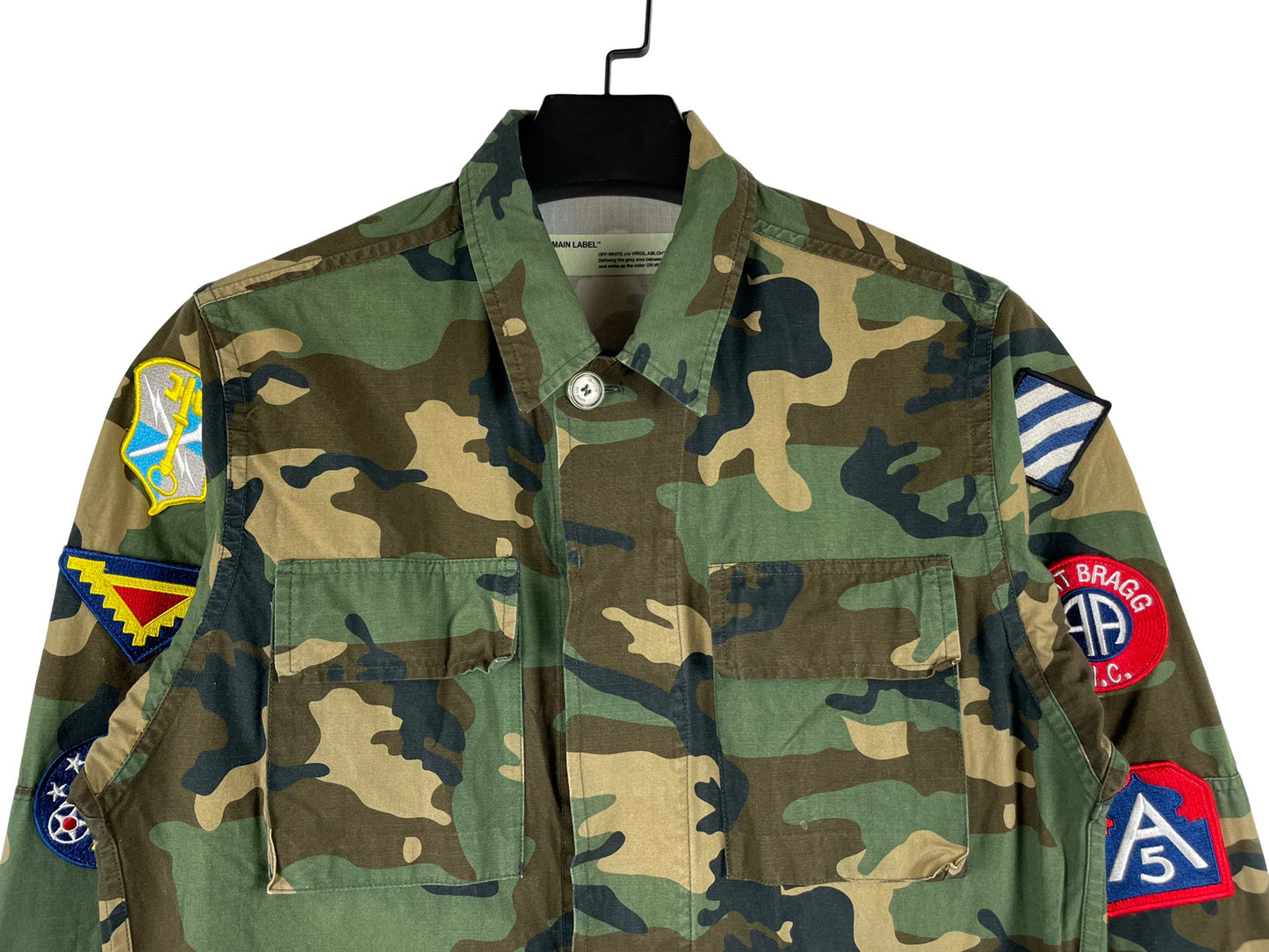 Off-White Green Camouflage Print Patch Detail Utility Jacket