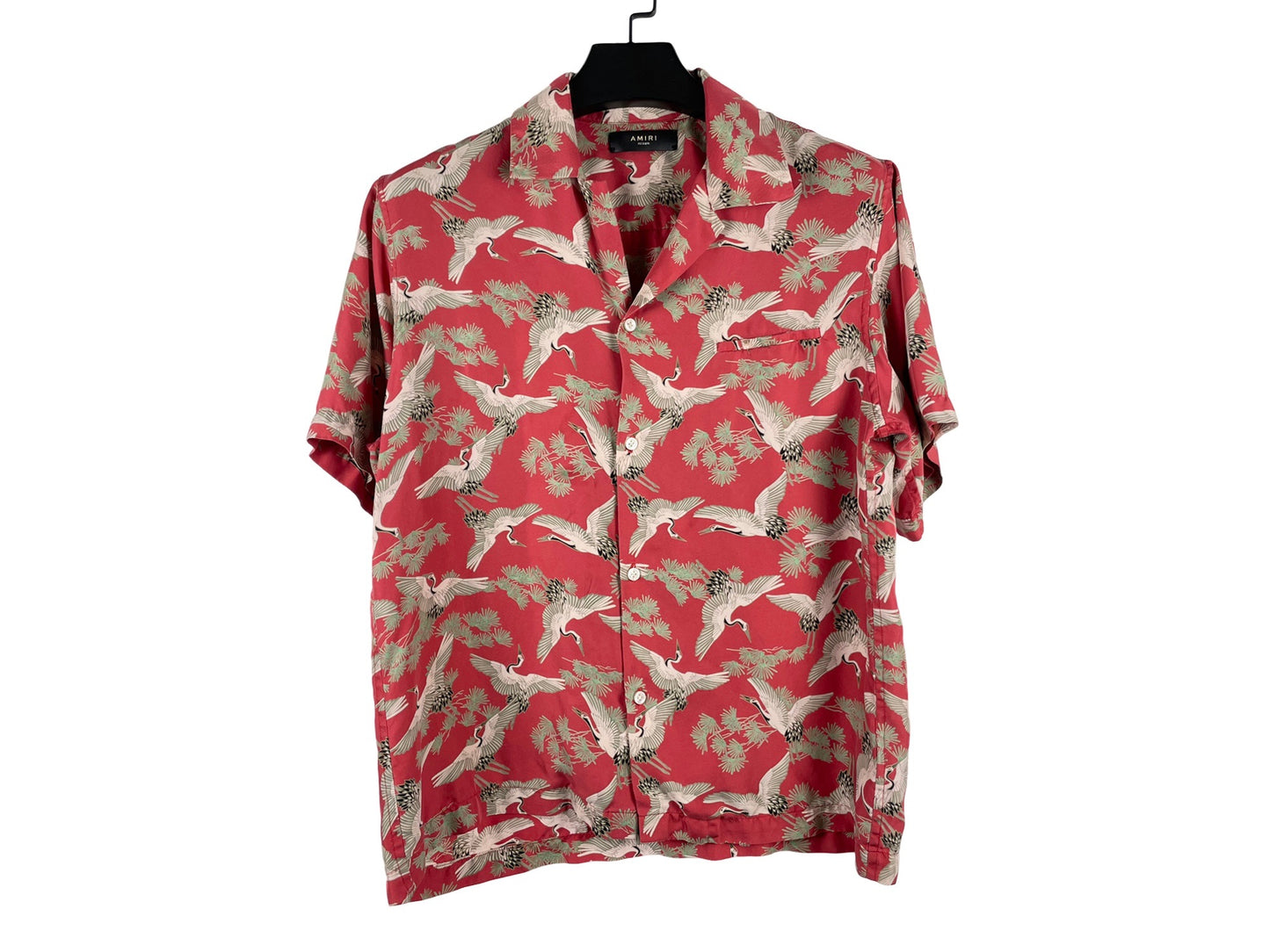 Amiri Red Silk Crane Short Sleeve Shirt