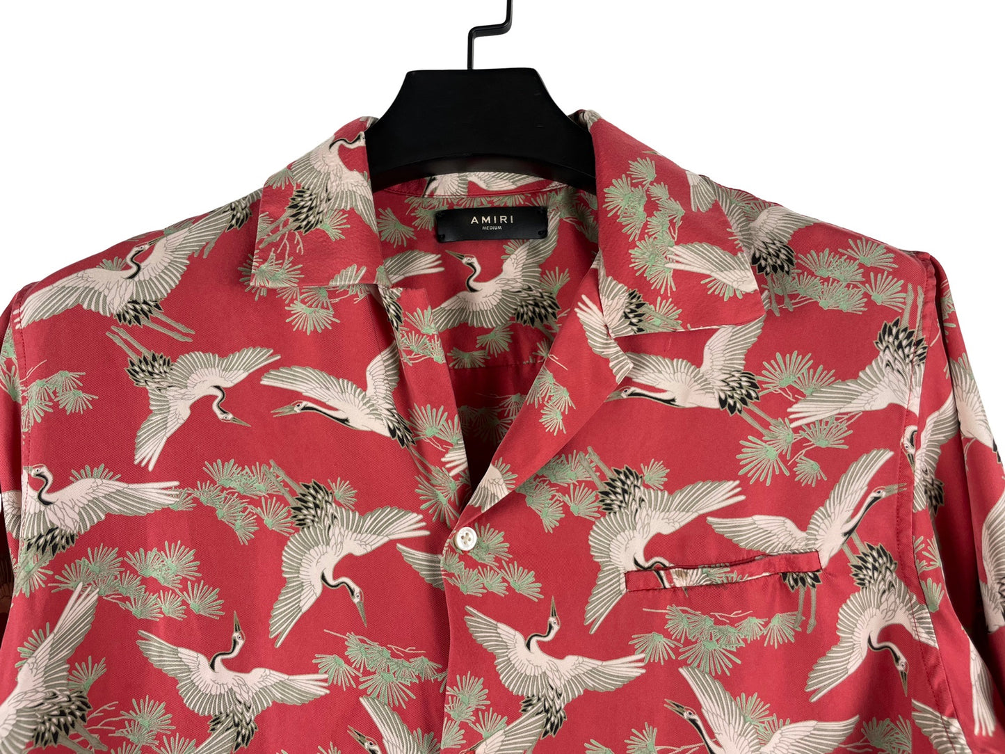 Amiri Red Silk Crane Short Sleeve Shirt