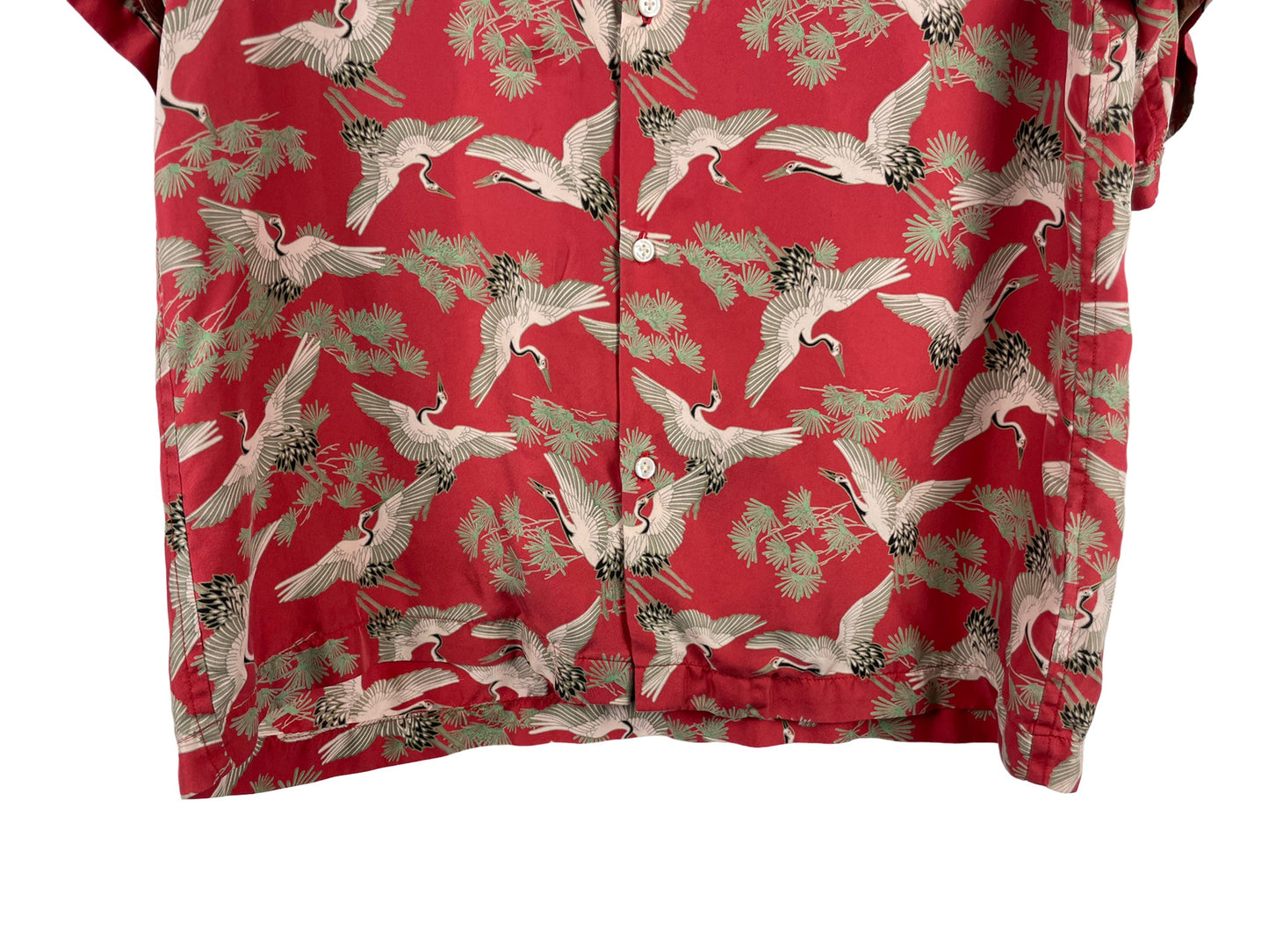 Amiri Red Silk Crane Short Sleeve Shirt