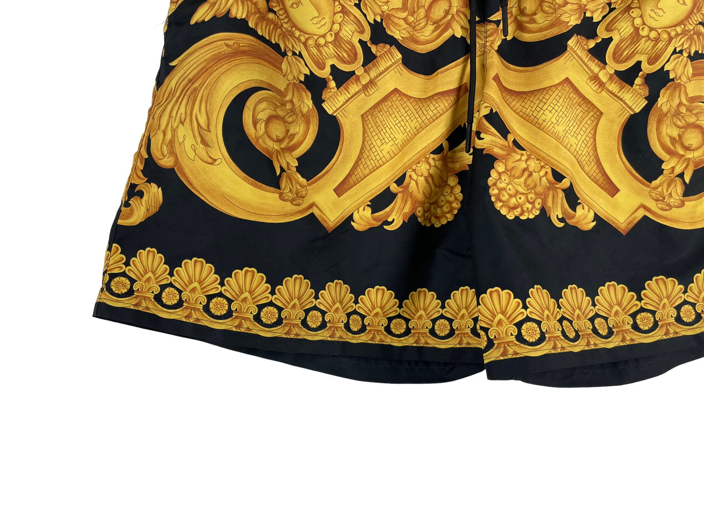 Versace Shorts Heritage Print Silk Fabric Black Gold Shorts