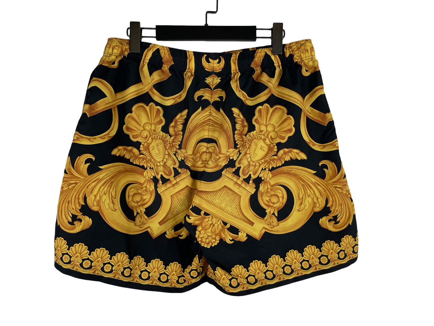 Versace Shorts Heritage Print Silk Fabric Black Gold Shorts