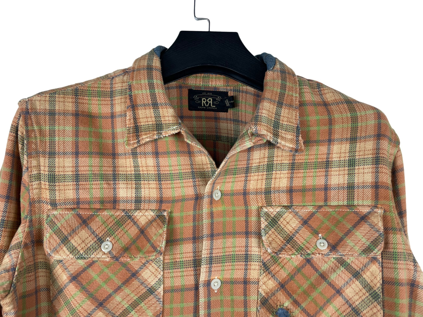 RRL Repaired Plaid Twill Camp Shirt