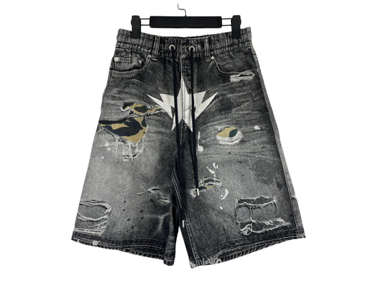 BAPE 3D Print Distressed Denim Shorts