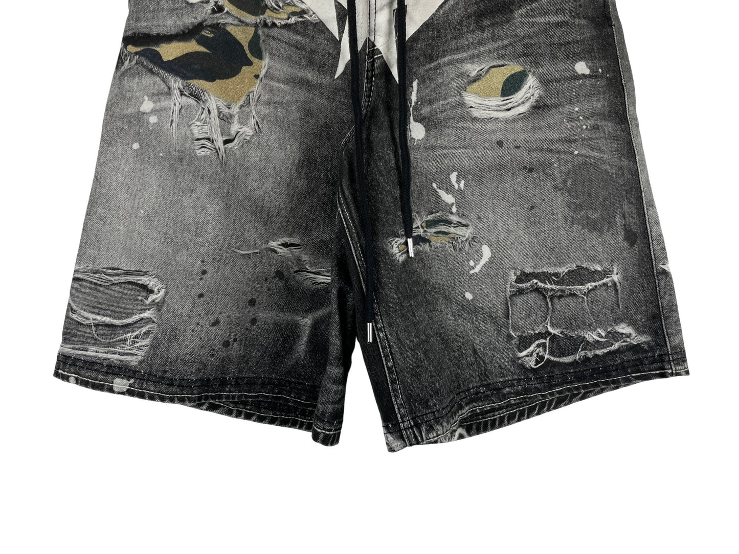 BAPE 3D Print Distressed Denim Shorts