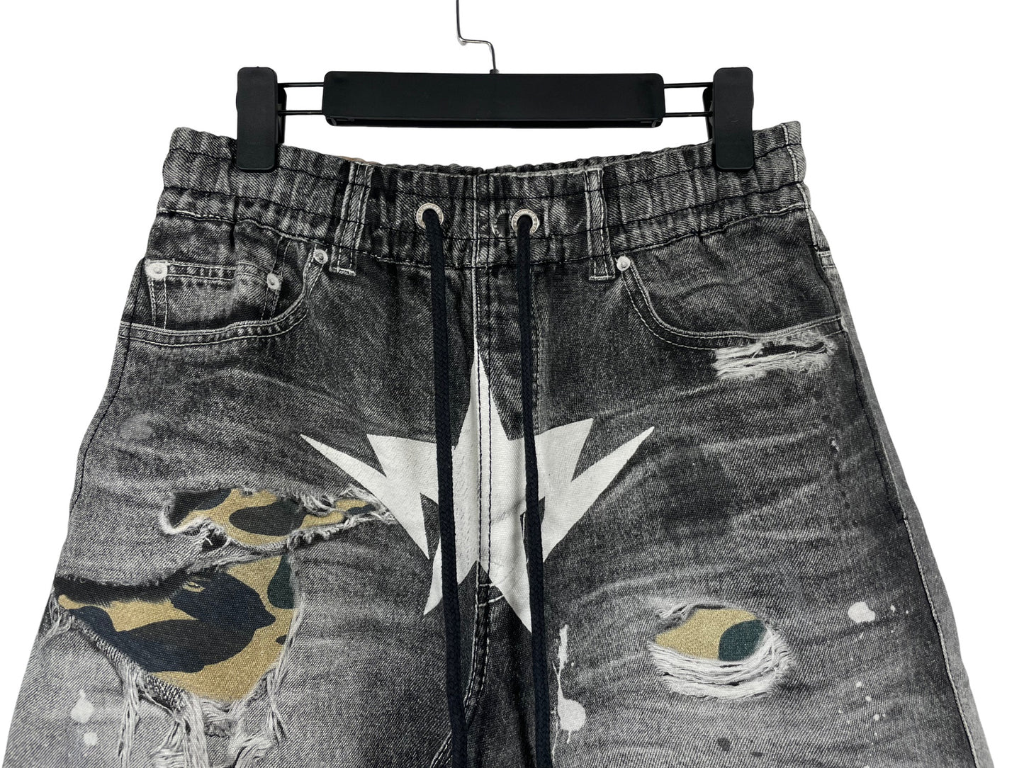 BAPE 3D Print Distressed Denim Shorts