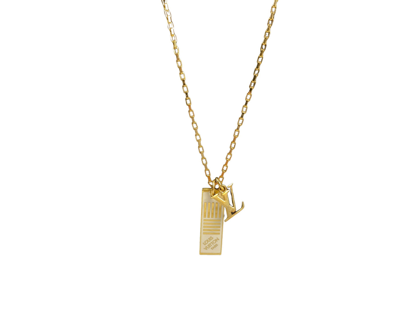 Louis Vuitton Damier White Logo Pendant Necklace