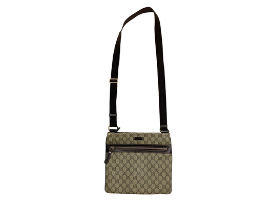 Gucci GG Supreme Monogram Selleria Small Flat Side Zip Messenger Bag Beige