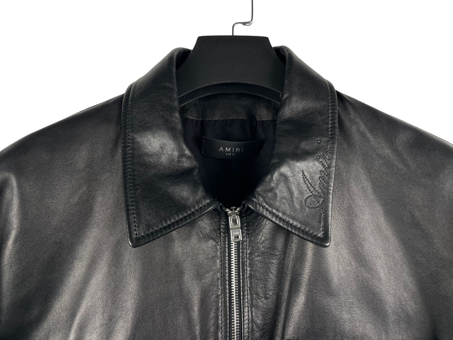 AMIRI Embroidered Collar Leather Jacket